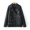 Fábrica de origen transfronteriza moda cuero sintético ropa de mujer AliExpress chaqueta estilo motociclista con solapa, cremallera diagonal y costuras visibles