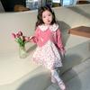 Conjunto de Dos Piezas para Niña: Suéter con Lazo y Vestido Floral, Estilo Moda Coreana para Niños, Elegante Traje de Manga Larga para Niñas Pequeñas