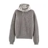 Comércio Exterior Transfronteiriço Outono e Inverno 2026 Moda Europeia e Americana Casual Jaqueta de Tricô com Capuz Patchwork de Lã com Laço para Mulheres G46165