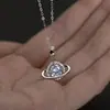 Colar Cósmico de Planeta em Prata de Lei 925 para Mulheres, Exclusivo Nicho Moda Luxo Leve Simples Versátil Presente de Alto Padrão