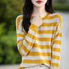 Outono e Inverno Novo Estilo Redutor de Idade Tricô Feminino Novo Estilo Listrado Base Solto Gola Redonda Suéter Atacado