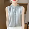 Chaleco sin mangas de alta calidad con cuello de encaje con volantes para mujer 25 Primavera y Verano Seda Deslizante Vertical Top Estilizado Versátil