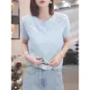 Camiseta de Ganchillo Hueca de Manga Corta para Mujer 2026, Corte Holgado, Elegante, Versátil, Cuello Redondo, Top Delgado de Verano