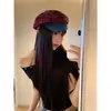 Luxi Moda Casual Gorra de Boina a Cuadros Octagonal para Proteger del Sol Mostrando la Cara Color Azul Denim Pequeño Boina Combinación de Colores Verano para Mujer