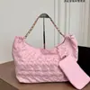Bolsa tote com padrão de losangos vintage, luxo leve, grande capacidade, com alça de corrente metálica, bolsa tote versátil para ombro e sob o braço