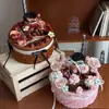 Caixa Redonda Grande Fofa de Outono e Inverno com Janela para Floricultura Arranjos Florais, Caixa de Flor Criativa de Copo de Chá com Leite Caramelo, Materiais Florais