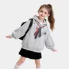 Moda de Primavera Ropa para Niñas Tops Elegantes Nuevo Estilo de Primavera Estilo Academia Infantil Sudadera con Capucha y Estampado de Corbata Falsa Chaqueta