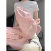 Gatinho gatinha rabisco fofo desenho animado casual calça pantalona feminina estampa nova solta preguiçosa legal legal calça comprida