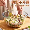 Tazón grueso de vidrio de borosilicato, tazón transparente para ensaladas, tazón grande antiadherente para mezclar, tazón para hornear y batir huevos, resistente a altas temperaturas