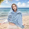 Bufanda de Seda Fina Estilo Étnico Nuevo de Verano con Protección Solar para Exteriores, Viajes, Fotografía en la Costa, Chal Multifuncional, Toalla de Playa