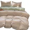Juego de ropa de cama de cuatro piezas 100% algodón, simple y grueso, con acabado cepillado, que incluye una funda de edredón y un juego de cama de tres piezas, apto para dormitorios y todas las estaciones