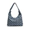 Bolsa Tote Jeans Xadrez Contrastante com Design de Nicho Novo Transfronteiriço Estudante Casual Versátil Grande Capacidade Bolsa de Ombro