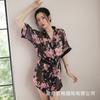 Guizhi Lencería Sexy Cárdigan Sexy Correa de Lazo Moda para Mujer Chifón Estampado Bata de Noche Conjunto de Kimono