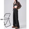 Jeans Preto Wide Leg 2024 Novo Feminino Primavera e Outono Cintura Alta Reta Solto Pequeno Estreito Calça Mop