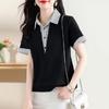 Camisa Falsa de Dos Piezas para Mujer Camiseta de Algodón de Manga Corta Estilo Moda Verano Nuevo Algodón Holgada Rayada Cuello Solapa Top Dropshipping