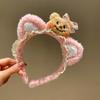 Faixa de Cabelo de Pelúcia para Lavar o Rosto e Maquiagem, Orelhas de Gato e Urso Fofas de Desenho Animado, Acessórios de Cabelo Femininos de Desenho Animado com Estampa de Leopardo, Novos Acessórios de Cabeça