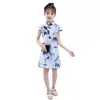 Cheongsam diario para niños, verano, nuevo, estilo vintage de pintura a tinta china, vestido cheongsam, venta al por mayor