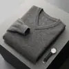Suéter base liso de punto grueso para hombre con cuello en V para otoño e invierno, corte holgado, estilo business casual, jersey de punto clásico 100% lana