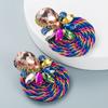 Diseño de personalidad europeo y americano, gota de agua grande, cristal de colores, taladro, cuerda elástica tejida, pendientes para mujer, pendientes de suministro transfronterizo