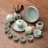 Juego de Té de Cerámica Ru de Tianqing Set Hogareño de Lujo Accesible Gama Alta Tetera China Kung Fu Tapa Tazón Bandeja de Té para Oficina Recepción