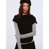 Chal de punto negro de alta calidad de manga corta Qiaomi para mujer Otoño/Invierno Conjunto de dos piezas con top base de manga larga