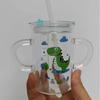 2023 Novo copo de leite de alto borosilicato para crianças de alça dupla para bebês de palha de desenho animado fábrica atacado