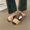 Chinelos Peludos de Salto Alto Abertos no Dedo Estilo Fada Francesa para Mulheres, Pelo de Visão Estampado de Leopardo, Slip-Ons Elegantes para Outono e Inverno 2026