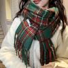 Bufanda a cuadros estilo japonés y coreano para mujer, chal cálido de color contrastante para Navidad y Año Nuevo, bufanda a cuadros retro para estudiantes.