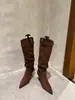 Botas de Tacón de Aguja Estacionales Primer Encuentro 2026 Estilo Nuevo Elegante Estilo Maduro Otoño Invierno Punta Puntiaguda Tacón Alto Largo Botas Hasta la Rodilla para Mujer