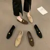 Primer Encuentro Temporada Gamuza Zapatos de Mujer de un Solo Paso Suela Plana Zapatos Individuales Mujer 2025 Nuevo Primavera Otoño Mocasines Británicos Punta Cuadrada Zapatos de Conducir