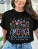 Talla Europea 2026 Nuevo Camiseta de Manga Corta Floral para Mujer 250 Aniversario del Día de la Independencia Estadounidense