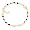 Pulsera Nueva de Acero Inoxidable con Cruz de Moda, Sencilla y Versátil, Pulsera Ajustable con Cuentas Negras para Mujer