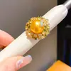Anillo Abierto Flor de Perla de Zirconia, Pulsera Versátil de Moda Retro, Joyería de Lujo Ligero de Gama Alta de Nicho para Mujeres
