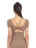 Top deportivo de manga corta ajustado de secado rápido europeo y americano para mujer con almohadilla en el pecho Verano Nuevo Leica de alta calidad Ropa de fitness para yoga