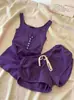 Pijama Camisola Estilo Desejo Puro Roxo para Mulheres, Novo Modelo de Verão, Adequado para Sair, Conjunto Bm, Tamanho Grande, Roupa de Casa Confortável para o Verão