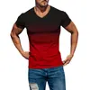 2026 Amazon Wish comercio exterior verano ropa de hombre moda color degradado 3D camiseta estampada corte slim cuello en V manga corta