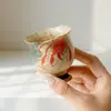 Dinastías Tang y Song Glaseado de Caramelo Pintado a Mano Loto Estilo Antiguo Cerámica Taza Maestra Taza de Té para el Hogar Taza de Degustación Floral de Pie Alto Taza Individual