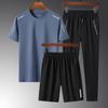 Verão novo lazer esportes moda de meia-idade e idoso terno masculino pai de manga curta t-shirt grande tamanho gelo seda conjunto de três peças