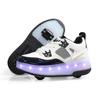 Zapatos nuevos para caminar estudiantes con ruedas tenis recargable LED luminoso polea invisible zapatos doble rueda cuatro ruedas desmontable