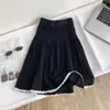 Falda Plisada de Punto con Retazos de Encaje Estilo Universitario Dulce para Mujer, Falda Corta de Cintura Alta Adelgazante para Outfits de Verano