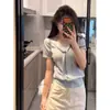 Top de punto de manga corta estilo coreano, tipo chal con corbata, dos piezas falsas para mujer, nuevo modelo de verano, elegante y juvenil, top súper atractivo