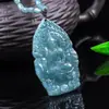 Auténtico Jadeíta Azul Flama de Agua Guanyin Colgante Cadena de Cuentas de Jade Exquisita Joyería de Jade Colgante Suministro al por Mayor