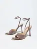 Sandalias Planas de Color Sólido para Mujer con Tacón Alto, Tiras Elásticas y Punta Cuadrada, Tacones Altos Finos