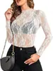 Moda Feminina Europeia e Americana 2026 Novo Sexy Pulôver Renda Manga Longa Camisa Transparente Malha Transparente Top de Renda