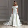 Vestido de Casamento Leve de Comércio Exterior Europeu e Americano Novo Estilo 2026 Ombro a Ombro Slim Fit Elegante Sexy Branco com Cauda Vestido de Noite para Mulheres