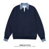 Moletom Popular Falso Duas Peças com Gola Camisa para Homens, Jaqueta Pulôver Solta, Top com Gola Lapela para Estudantes Universitários