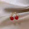 Brincos Europeus e Americanos de Indústria Pesada Estilosos Modernos Cheios de Diamantes Gota d'Água Pétala Franja Ankora Vermelho Outono e Inverno Festivos Quentes