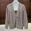 BORBOTIE Tricô Feminino 2026 Outono Inicial Novo Estilo BC Old Money Fio com Lantejoulas Gola V Vazada Mangas Longas Cardigan