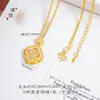 Puzuo Retención de Color Fuerte Oro Brillante 24K Cepillado Incrustado Diamante Trébol de Cuatro Hojas Collar Pendientes Anillo Lujo Ligero Sensación de Alta Gama Set para Mujeres