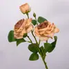 Flores Artificiales con 3 Cabezas, Rosa Quemado, Flores Decorativas para Sala de Estar del Hogar, Accesorios para Fotografía de Bodas, Flores Falsas Multicabezal en Color Otoño Retro